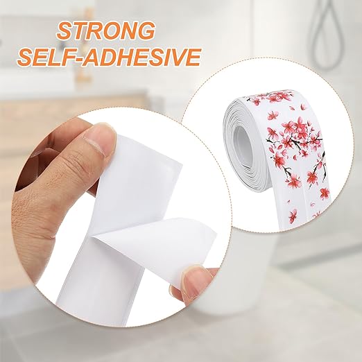 PATIKIL Caulk Tape Waterproof Self Adhesive, PVC Toilet Caulking Sealant Strip Bathtub Caulk Sealing Strip Tape for Bathroom Kitchen Countertop, Red Flowers (1.5 Inch x 10.5 Ft)