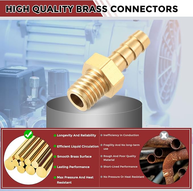 Pack of 4 Brass Hose Barb Fittings 4mm Hose Barb to M6x1 Male Fittings for Home Machines, Massage Bathtubs, and Irrigation Systems