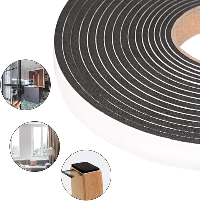 Seal Foam Tape,1/2 Inch W x 1/8 Inch T Weather Stripping for Door and Window,High Density Single Sided Closed Cell Door Insulation Weather Strip, 6 Rolls Total 98FT Black