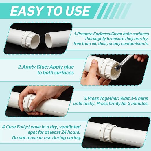 4OZ Clear PVC Drain Pipe Glue with Brush Applicator,Super Strong Waterproof Pipe Adhesive for PVC,PP,ABS,Acrylic & EVA Foam Repair
