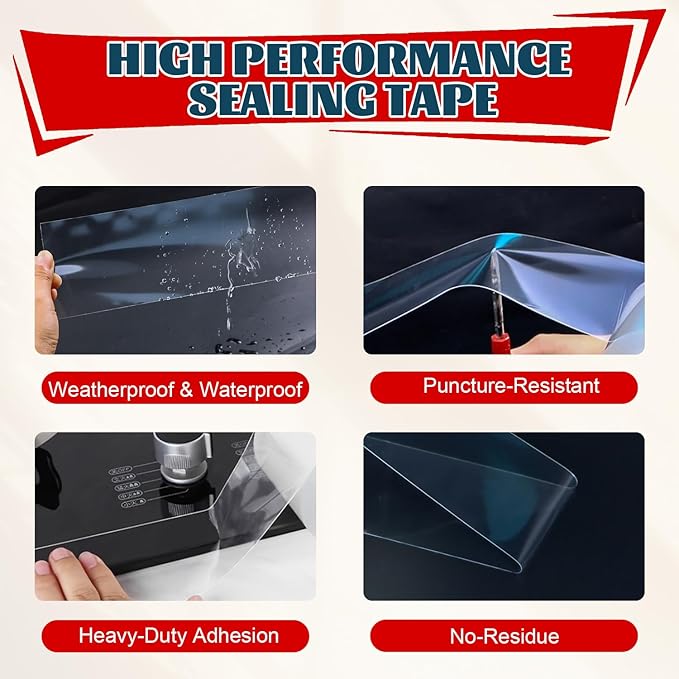 Transparent Window Weather Sealing Tape 2 Inch x 16.5 FT Weather Stripping Residue-Free Clear Window Insulation Caulk for Shower Glass Gaps and Clear Tape Doors Windows Windproof