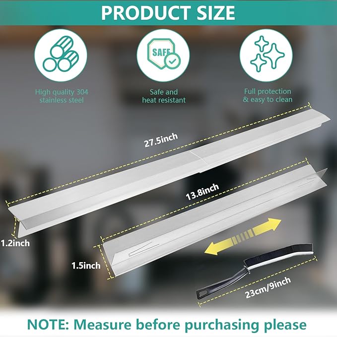 2025 Upgrade 2*Extendable Stove Gap Covers Stainless Steel +2*Gap Brushes,T Stove Counter Gap Cover,Oven Guards For Sides,Oven Gap Filler, Heat Resistant Stove Cover Guards Length 13.8" to 27.5",0.79"
