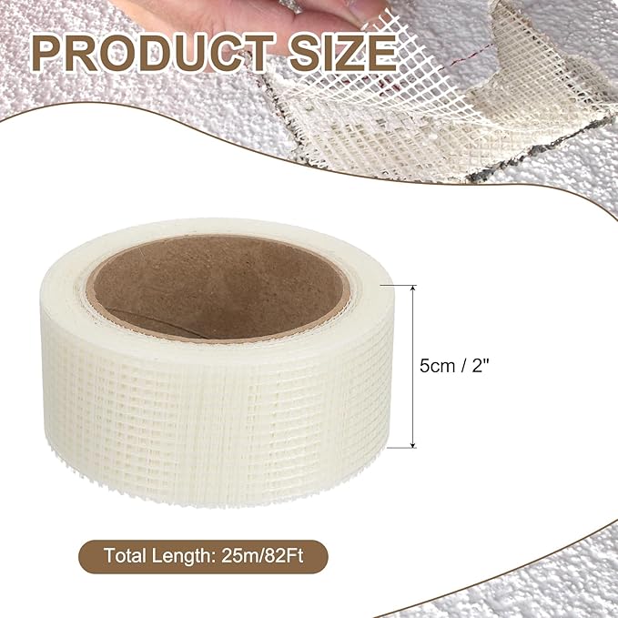 PATIKIL Drywall Repair Mesh Tape, 2 inch x 82 ft Fiberglass Repair Patch Self-Adhesive Dry Wall Joint Tape 8 Mesh Wall Hole Crack and Seam Patch, White