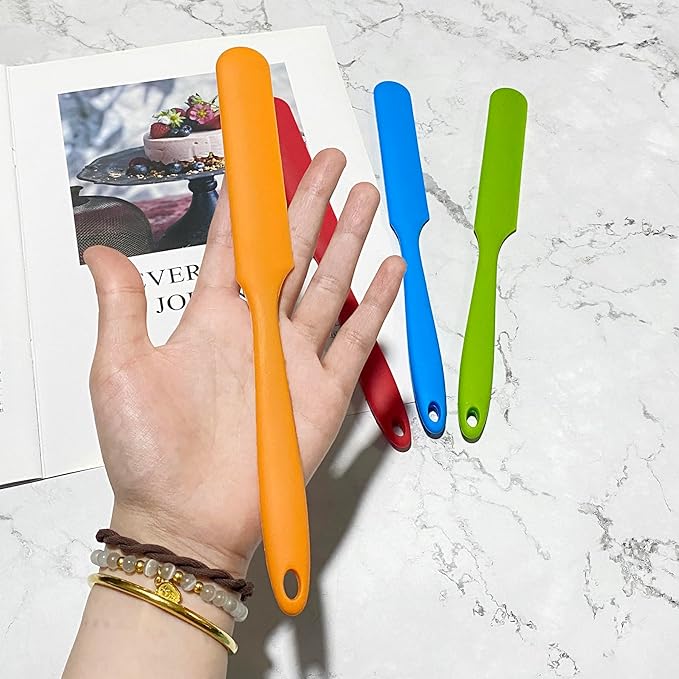zYoung 4 Pcs Silicone Jar Spatula Set Heat Resistant Cake Cream Butter Spatulas Mixing Batter Scraper Non-Stick Flexible Baking Cooking Tool