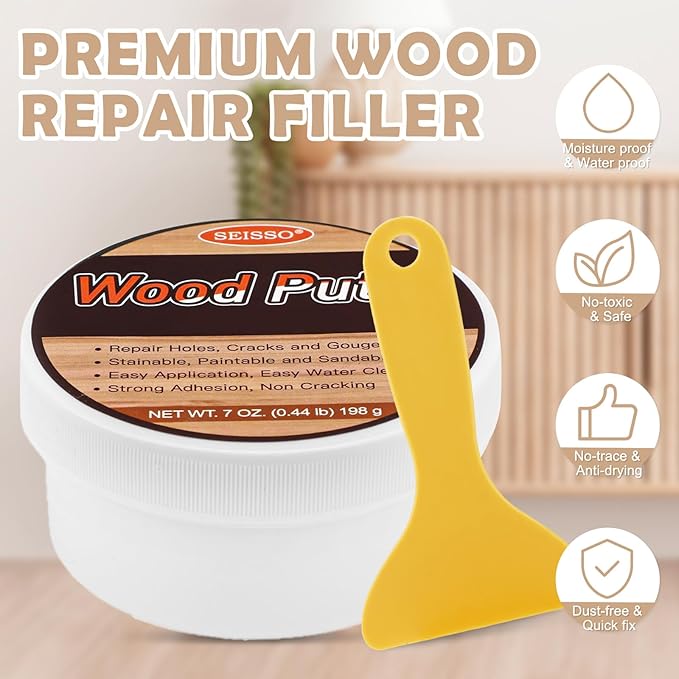 SEISSO White Oak Wood Filler Paintable, Stainable, Waterproof, Wood Repair Putty, Furniture Repair Kit - Restore Wooden Table, Cabinet, Floor, Door