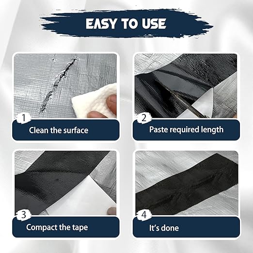 Quinnsus Waterproof Repair Tape for Fabric, Awnings, Tarp, Tents, RV Roof, Underbelly, Canvas, Sail and Boat Cover, UVproof and Heat-Resistant Tear Repair Pctch Kit(Black, 3 Inch X 25 Ft)