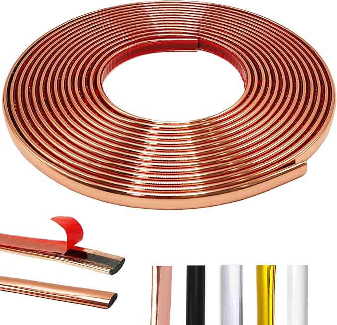 22Ft Rose Gold Peel and Stick Trim, Large Molding for Walls, Edges, Borders, Window Frames, Backsplash Tiles - Flexible and Self Adhesive (5 Colors)