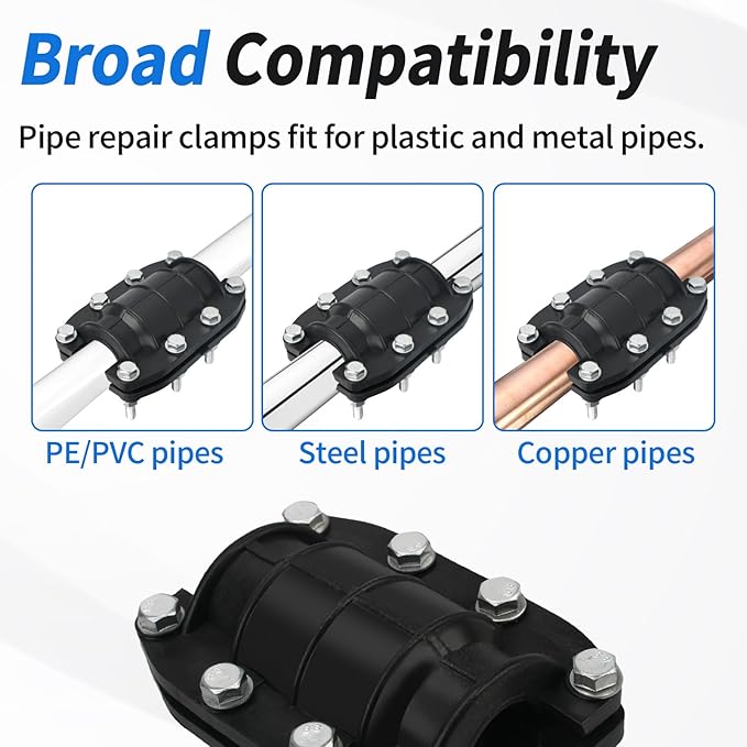 Water Pipe Repair Clamp Kit Leak Sealer, 1 Inch Emergency Pipe Repair Kit for Plastic and Metal Pipes OD 25MM, Replace Pipe Patch Kit Fix Leak Pip