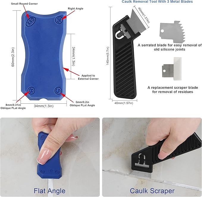 Caulking Tool Kit Silicone Sealant Finishing Tool Set Silicone Profiling Kit Grout Sealing Smoother Caulk Application Tool for Kitchen Bathroom Floor Window Sink Joint Toilet