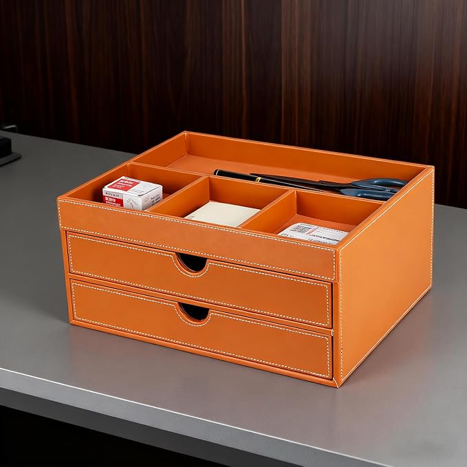 Household Multifunctional Desktop Storage Cabinet, Drawers and Four Separate Organizers, Watch box Four divider Storage Box on the Bedside Table in the Room (brown)