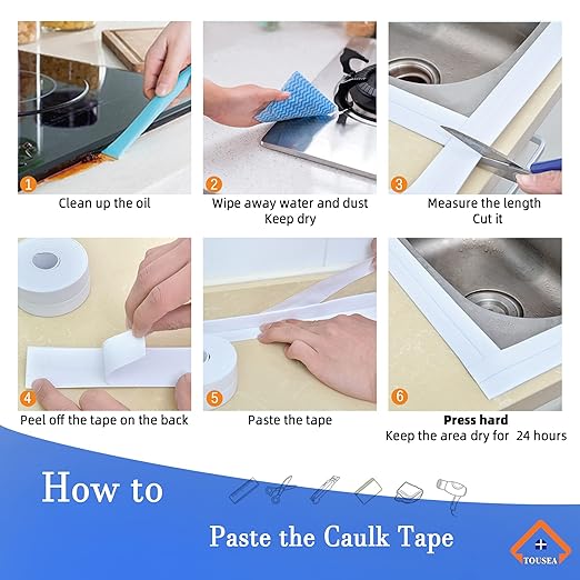 TOUSEA White Caulk Tape for Bathtub Self Adhesive,1.5" x 19.7Ft Caulk Strip for Toilet, Tub, Wall Edge -Decorative Wall Trim & Peel and Stick Backsplash Finisher - Renter Friendly, Easy Install