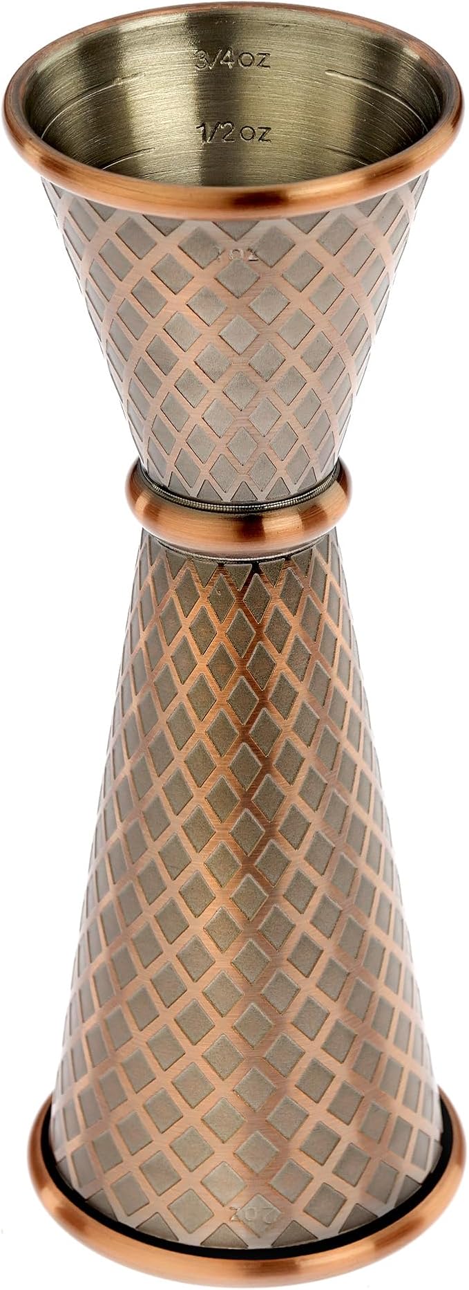 Barfly 1 x 2 oz. Diamond Lattice Etch Japanese Style Jigger, Antique Copper