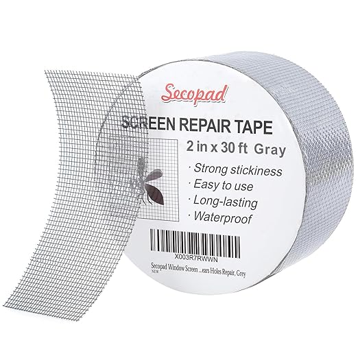Secopad Grey Window Screen Repair Tape, 2IN X 30FT (360IN) Screen Repair Kit for Windows or Doors, Strong Adhesive Patch Kit Fiberglass Mesh Tape
