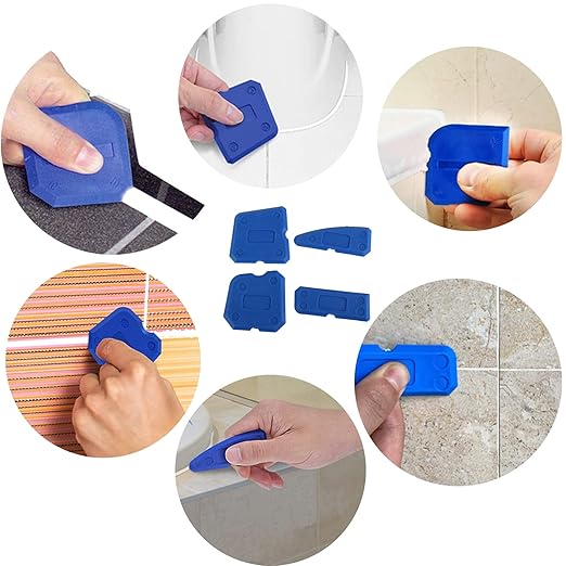 daier Grout Removal Caulking Tool Set, Sturdy Angled Grout Scraping Rake Tool, Grout Saw Knife, 4Pcs Silicone Sealant Tool for Tile Cleaning