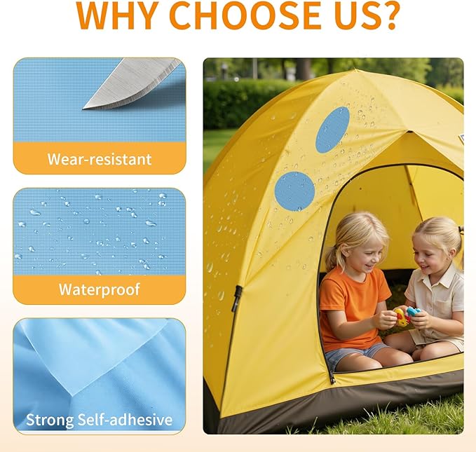 Waterproof Self-Adhesive Fabric Repair Tape - Tent Repair Kit,4pcs Nylon Fabric Patches for Jacket, Clothes, Puffer Down Jacket,Sleeping Bag, Outdoor Gear Tenacious Repairs Tape, SkyBlue