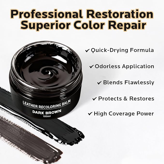 Brown Leather Recoloring Balm: Leather Color Restorer Conditioner, Leather Repair Kits for Vinyl Furniture Sofa Car Seats Shoes - Dye on Scratches Fades Worn Surfaces