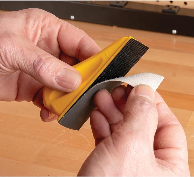 Performance Tool W60115 1 in. Detail Sanding Kit - Includes 10 Sheets of 400, 1,000, and 1,500-grit Sandpaper, Contoured Handle, Silicon Carbide, Wet and Dry Sanding, Yellow