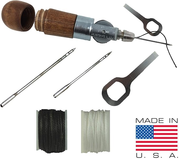 Repair Stitch Tool | Sewing Awl for Bounce Houses, Inflatables, Leather, Thick Fabric, Shoes, Bags, Belt, Upholstery Repair Kit & Crafts Leather, Tarp Stitching – Made in USA. Professional Heavy Duty