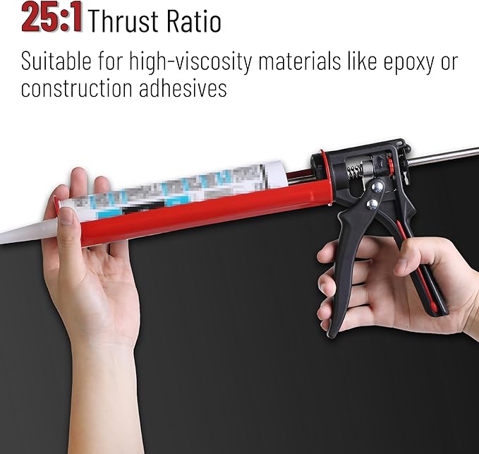 Bates- Caulking Gun, 25:1 Thrust Ratio, Black & Red, Heavy Duty Caulk Gun No Drip