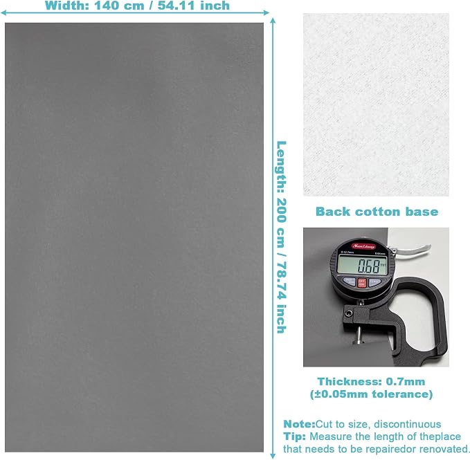 Faux Leather Upholstery Fabric, Smooth Vinyl Leather Sheets, Waterproof Synthetic Leather Material for Sofa, Furniture, Car Seat, DIY Crafts, 78" x 55" (Gray)
