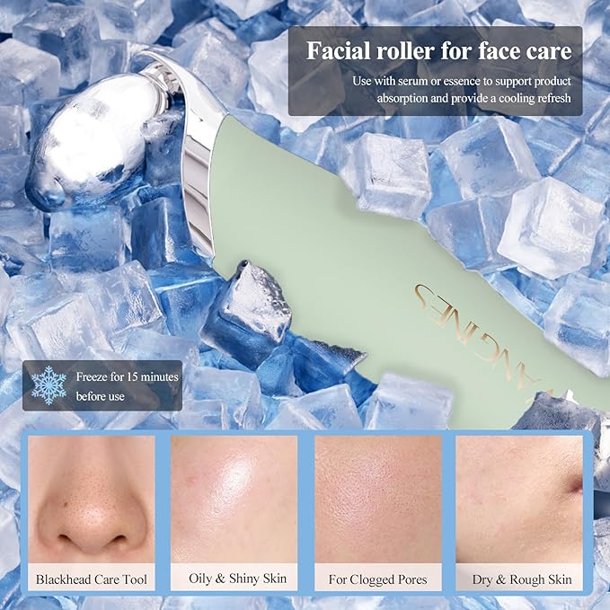 Blackhead Remover Tool with Ice Roller, Stainless Steel Face Scraper, Skin Scrubber Face Spatula for Deep Cleansing, 3-in-1 Skin Care Tool with 2 Silicone Brush Heads (Sage Mist)