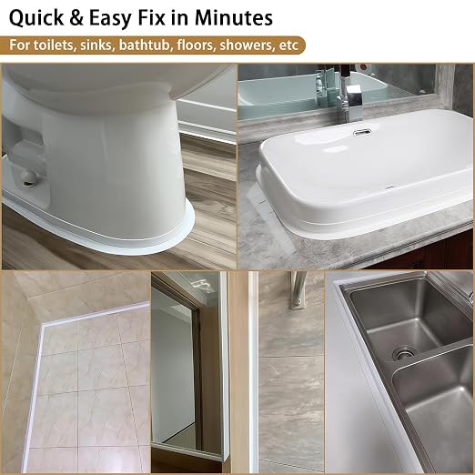 Caulk Tape, 10.5FT Peel and Stick Waterproof Seal Tape - No Tools No Mess Self-Adhesive Waterproof Tape for Toilet Bathtub Sink Tub Kitchen Countertop, Flexible PVC Strip Filler Caulking Tape