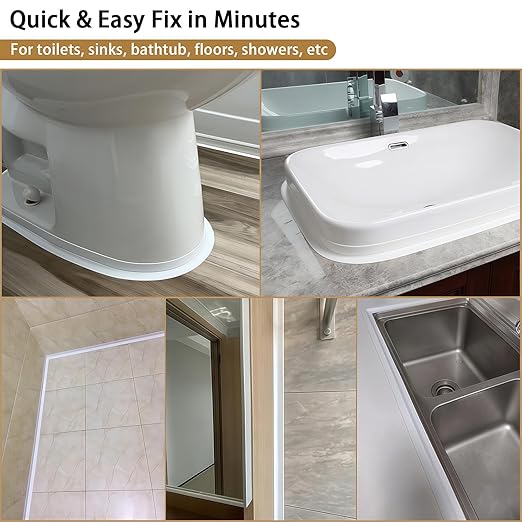 Caulk Tape, 10.5FT Peel and Stick Waterproof Seal Tape - No Tools No Mess Self-Adhesive Waterproof Tape for Toilet Bathtub Sink Tub Kitchen Countertop, Flexible PVC Strip Filler Caulking Tape