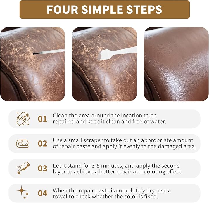 Leather Repair Kit for Furniture, Sofa, Jacket, Car Seats & Purse, 10 Color Vinyl Repair Kit with Easy Instructions to Match More Color, Restore Tears, Scratches on Genuine, Bonded Leather