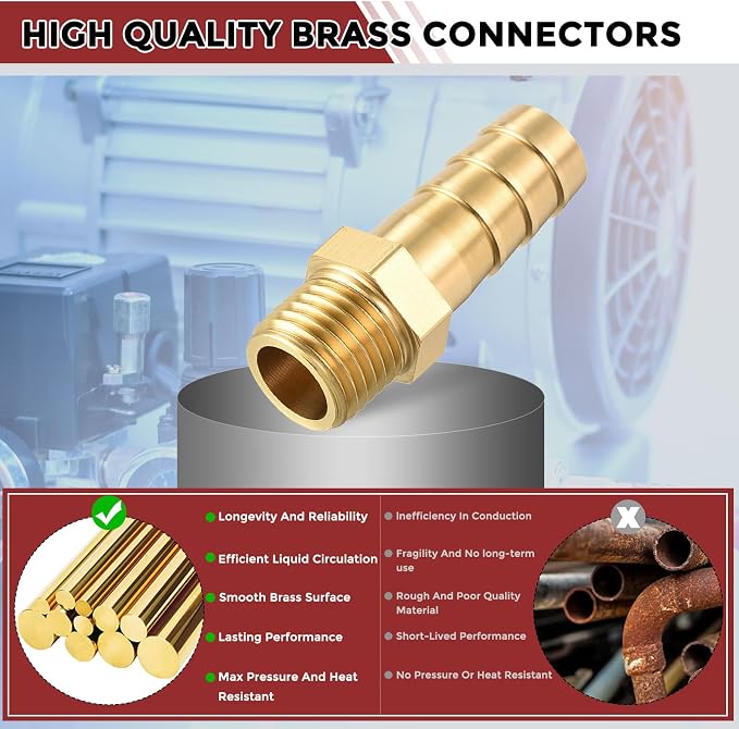 Pack of 10 Brass Hose Barb Fittings 10mm Hose Barb to M12x1.25 Male Fittings for Home Machines, Massage Bathtubs, and Irrigation Systems