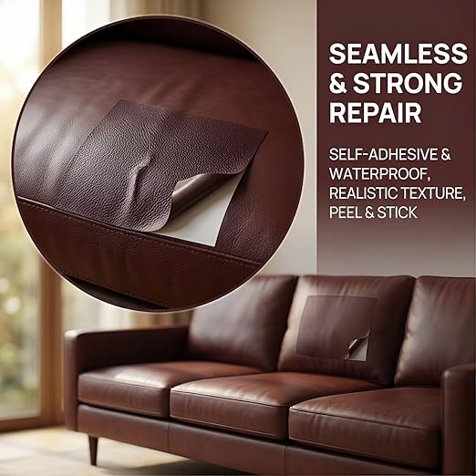 Leather Repair Patch, Leather Repair Tape, Repair Patch Self Adhesive Waterproof, Vinyl Repair Tape, for Couches, Car Seats, Chairs, Furniture (Reddish Brown, 24 x 54 Inch)
