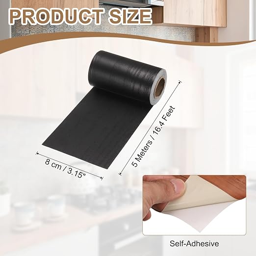 uxcell Wood Tape, 3 Inch x 16ft Self-Adhesive Wood Grain Repair Tape Patch with Plastic Scraper for Baseboards, Doors, Windows, Floor Repair and Furniture Renovation, Black