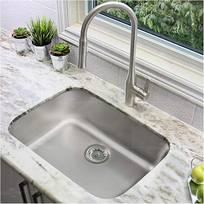 Highcraft 9733 Kitchen Sink (3-1/2'' Inch) Stainless Steel Drain Assembly With Strainer Basket-and Rubber Stopper, 3.5