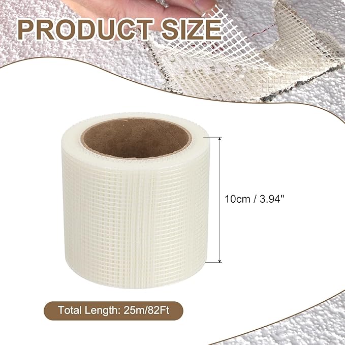 PATIKIL Drywall Repair Mesh Tape, 4 inch x 82 ft Fiberglass Repair Patch Self-Adhesive Dry Wall Joint Tape 8 Mesh Wall Hole Crack and Seam Patch, White