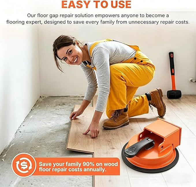 Floor Gap Fixer Tool,2026 New Heavy Duty Floor Gap Fixer Tool with Enhanced Suction Cup for Laminate, Vinyl, Hardwood & Engineered Wood Flooring - Comes with 1 Pair Gloves, Orange
