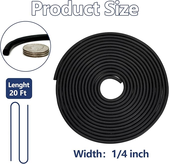 20FT Backer Rod 1/4 inch, Black Rubber Caulk Saver, Concrete Expansion Joint Filler, Weather Strip Seal for Gaps and Joints