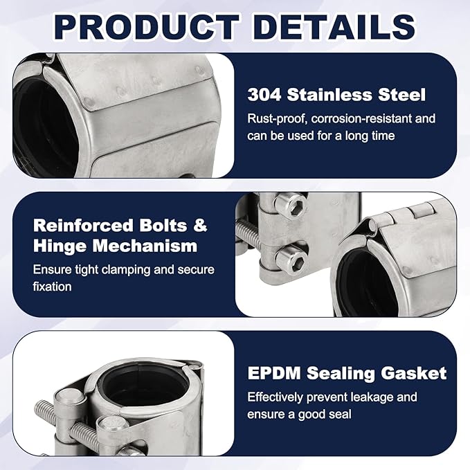 HARFINGTON Pipe Repair Clamp 1-1/3" OD 33mm-36mm 304 Stainless Steel Leak Sealer Emergency Pipe Repair for Plastic Metal Tubing Water Gas Oil Lines, Silver