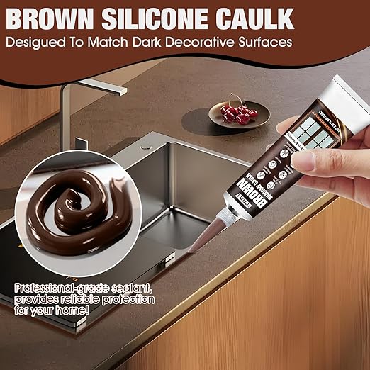 Brown Caulk, Shrink & Crack Proof Brown Silicone Caulk for Kitchen Bathroom Window Toilet Sink Door Caulking Sealant, Waterproof Stronger Adhesion, All Purpose, 100ML