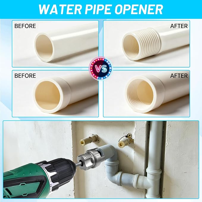 3pcs Pvc Pipe Threader Kit,Dual-Function Integrated Internal & External Pipe Threading Tool For 1/2" & 3/4"& 1" Pvc/Plastic Pipes,Electric Drill Compatible For Home Repair(1/2"+3/4"+1")