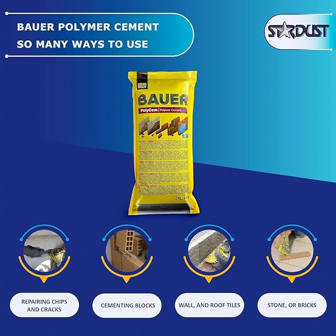 Bauer Instant Polymer Cement - Ready-to-Use Alternative to Mortar & Adhesives - Versatile Concrete & Stone Tile Crack Repair & Brick Repair, Convenient, Durable & Easy to Store - 4kg