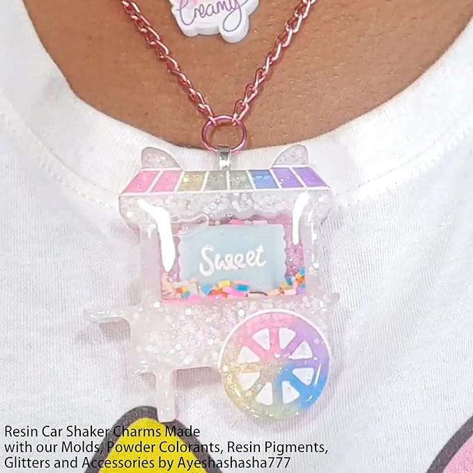 FUNSHOWCASE Resin Shaker Molds Set Charms Pendant Jewelry Making Supplies 9 Silicone Trays with 5 Clear Seal Films