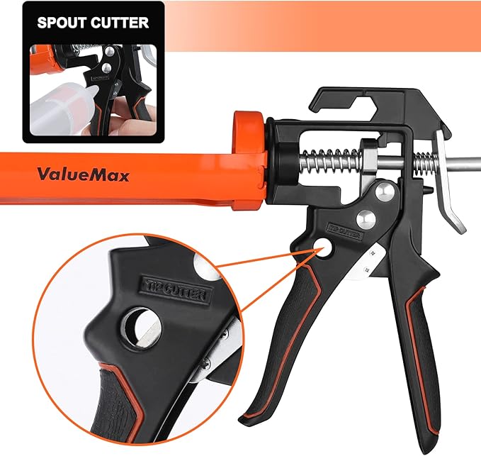 ValueMax Caulk Gun, 9 Inch Silicone Sealant Caulking Gun for Caulking/Filling/Sealing, Trigger Comfort Grip and Iron Smooth Rod, Ideal for Tiles, Window Joints, 8:1 Thrust Ratio