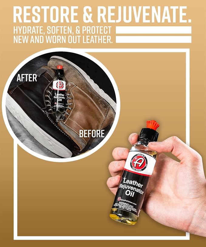 Adam's Polishes Leather Rejuvenator Oil (4oz) - Cleans, Hydrates, Protects All Leather Types, Colors, & Ages - Non Sticky, Non Greasy, & Non Silicone
