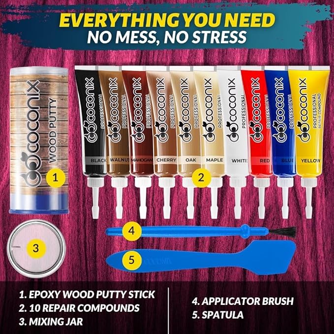Coconix Floor & Furniture Repair Kit | Fix Scratches, Scuffs, and Dents on Hardwood Floors, Furniture, and Laminate Surfaces | Easy Application with Kneadable Putty