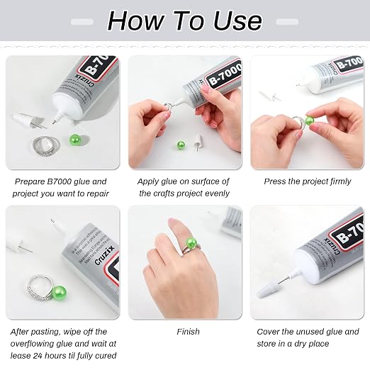 B7000 Jewelry Bead Glue for Jewelry Making, Crystal Clear Glue 3.7 fl oz B7000+Plus Multipurpose Super Adhesive Glue for Rhinestone Crafts Fabric Metal Stone Nail Art Wood Glass (110 ml/ 3.7oz)