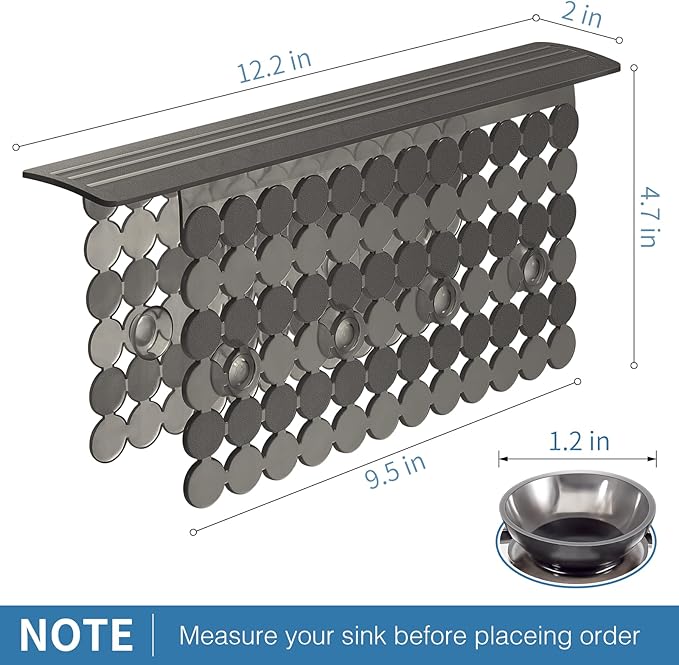 Bligli Plastic Sink Saddle, Sink Divider Mat with Strong Suction Cups, Kitchen Divided Sink Protector Mat for Glassware Dishes, Easy to Clean and No Smell, 9.5" x 12", Translucent Grey