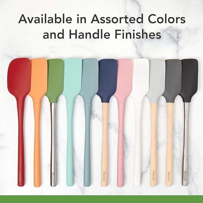 Tovolo Flex Core Jar Scraper With Wood Handle Long Silicone Spatula For Peanut Butter Jelly Jars, Heat Resistant BPA Free Long Handle Jar Spatula for Scraping Spreading Black