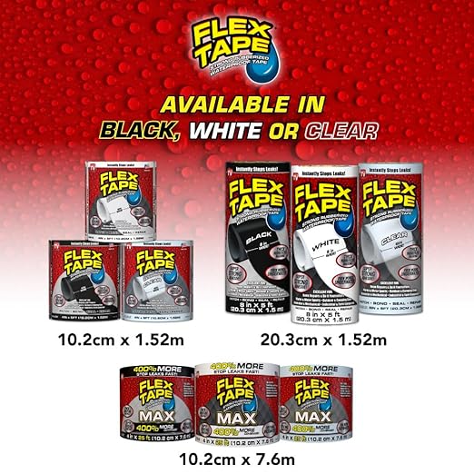 Flex Tape, Original Thick Flexible Rubberized Waterproof Tape - Seal and Patch Leaks, Works Underwater, Indoor Outdoor - Home RV Roof Plumbing and Pool Repairs, Black, 4 in x 5 ft, Pack of 1