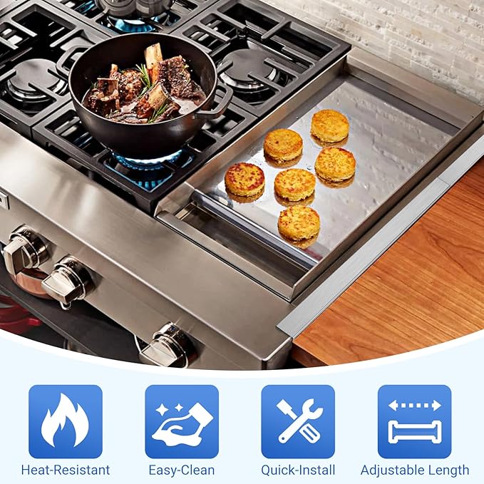 Amundo Stove Gap Covers - Stainless Steel, Stove Counter Gap Covers, Oven Gap Cover Length Retractable 13.8" to 27.5" for a Variety of Furnaces, Heat Resistant & Effectively Sealing Spills in Kitchen