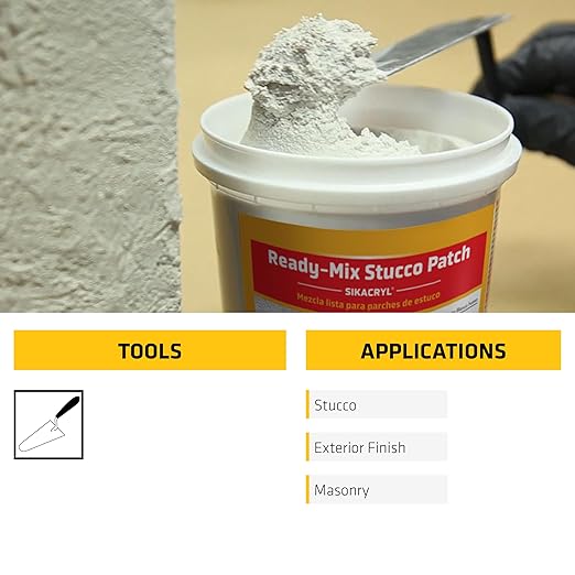 SIKA Sikacryl Stucco Repair, White, 1-Qt, Ready-Mix Stucco Patch for Large Cracks and Spalls, Acrylic-Based, Interior/Exterior, Textured, Moisture-Resistant (Pack of 6)