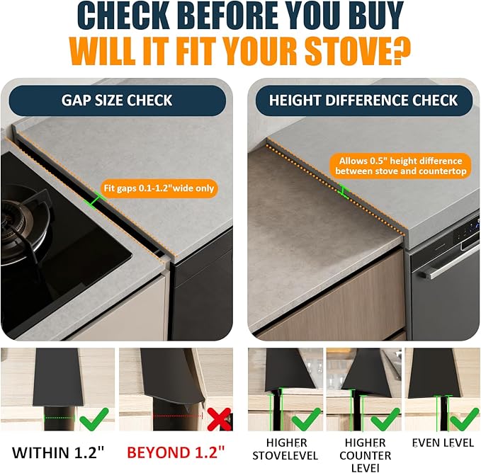 3rd Generation B-Forest Silicone Stove Gap Covers (2 Pack), Seals Gaps Between Stovetop and Counter, Heat Resistant Oven Gap Filler, Kitchen Stove Gap Guard (25 in-Black), Easy-Clean, Easy-Secure